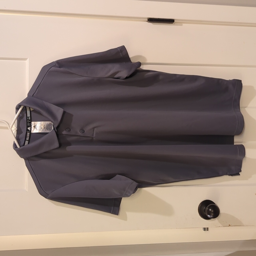Mens Large Gray Adidas Short Sleeve Polo Shirt Athletic Golf Like New Top Comfy